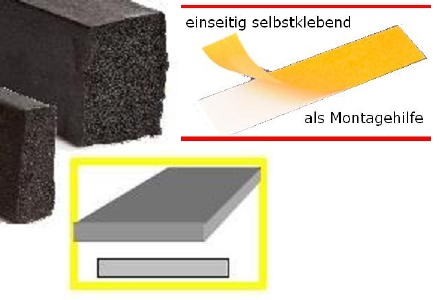 EPDM Moosgummi schwarz Vierkant-Profil einseitig selbstklebend